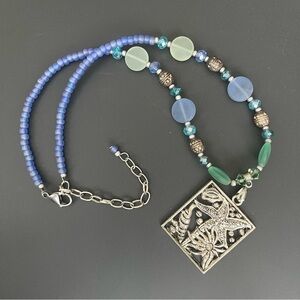 Oceanic Charm Blue and Green Beaded Necklace